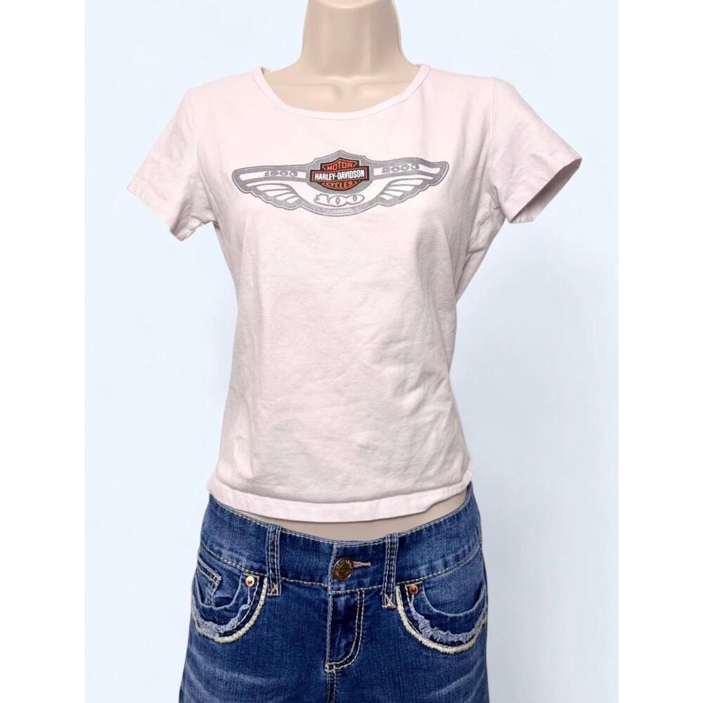 Harley Davidson Vintage 2003 Centennial Anniversary Baby Tee Glitter Logo Y2K